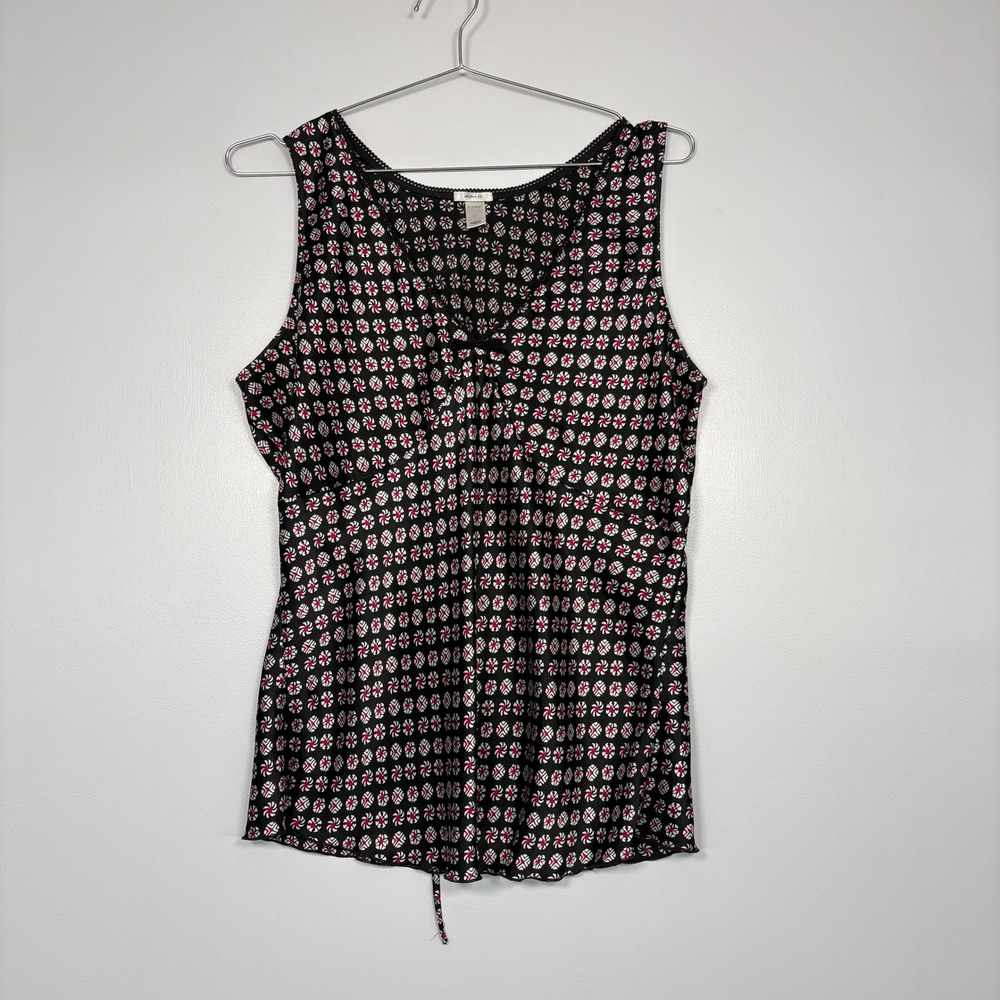 Old Navy Womens Tank Top XL Black Y2K Babydoll Geometric Floral Lace Trim V-Neck